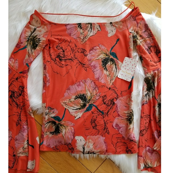 Free People Birds of Paradise off the shoulder bell sleeve top XS - Picture 4 of 7